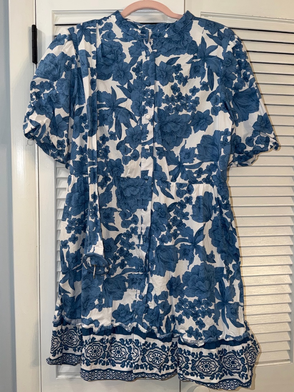 Blue Floral Short Dress with Belt